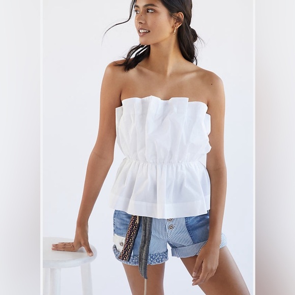 Anthropologie Tops - Anthropologie Ruffled Tube Top in White Size Xs